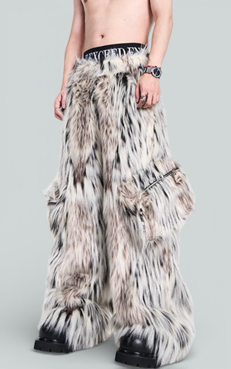 Fluffy Faux Fur Wide-Leg Trousers