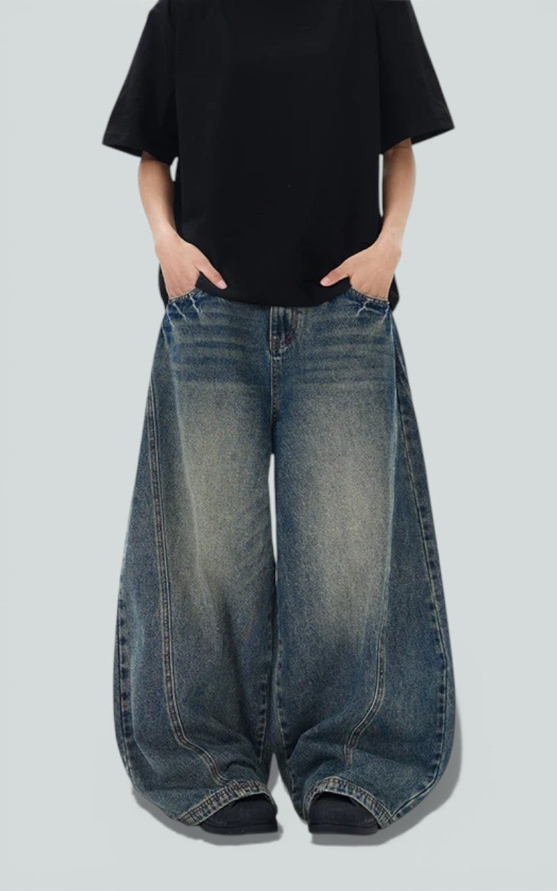Loose Wide-Leg Washed Denim Pants