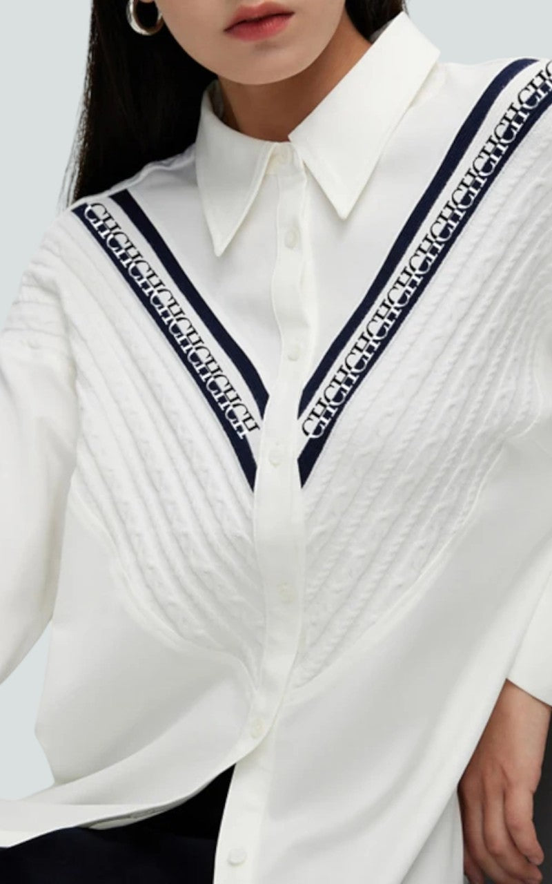 Striped Patchwork Button Blouse