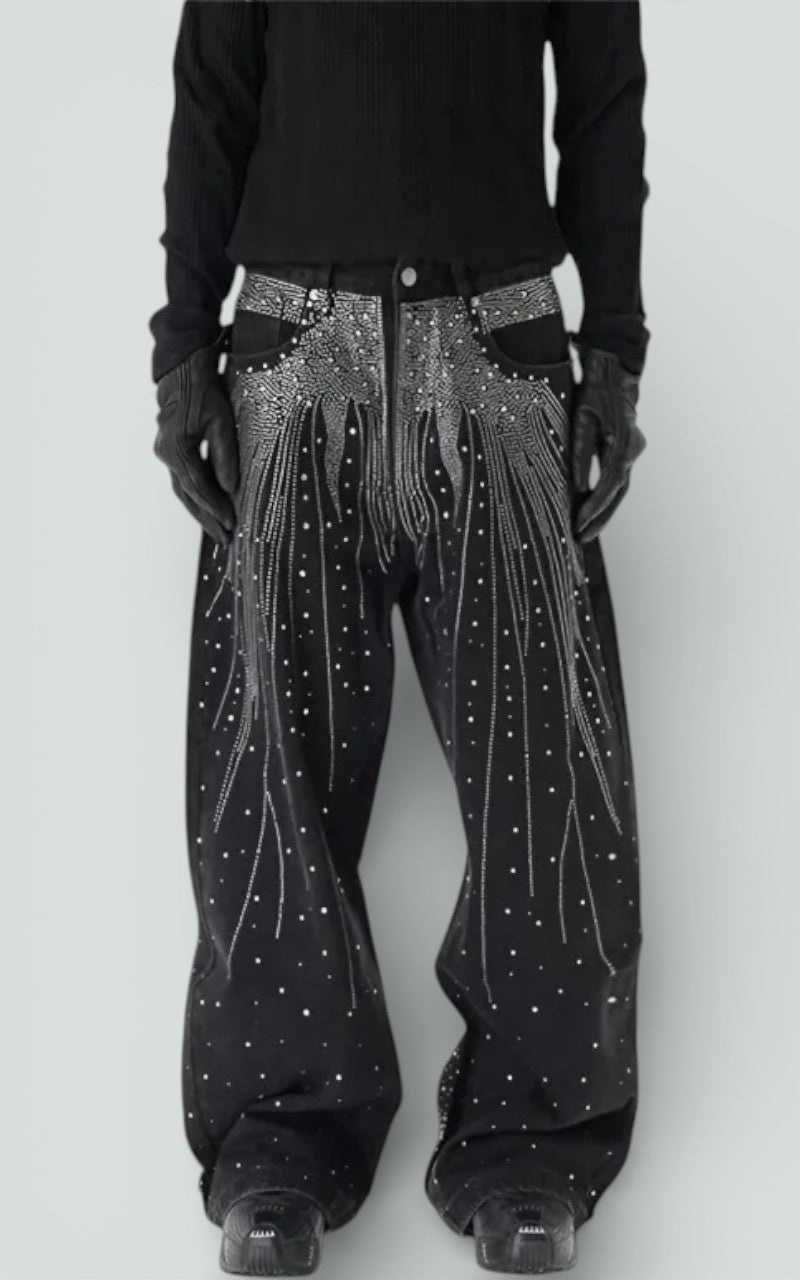 Diamond Detail Wide-Leg Denim
