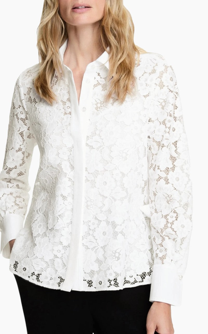 Lace Detail V-Neck Office Blouse