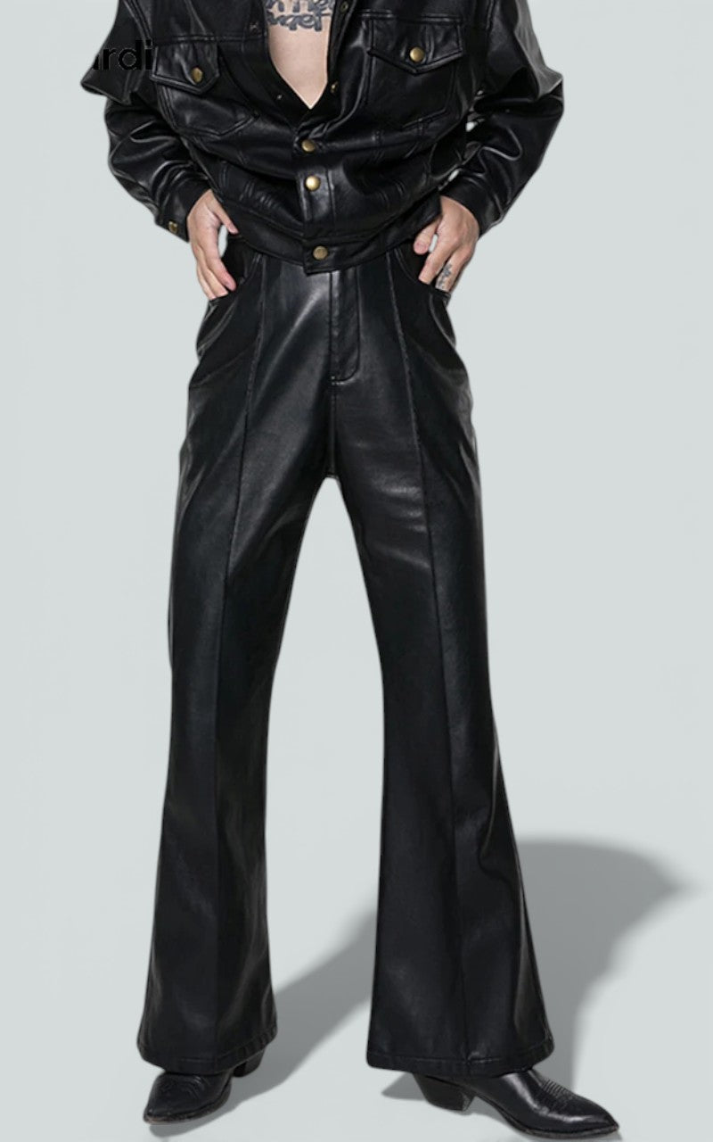 Black Faux Leather Flare Trousers
