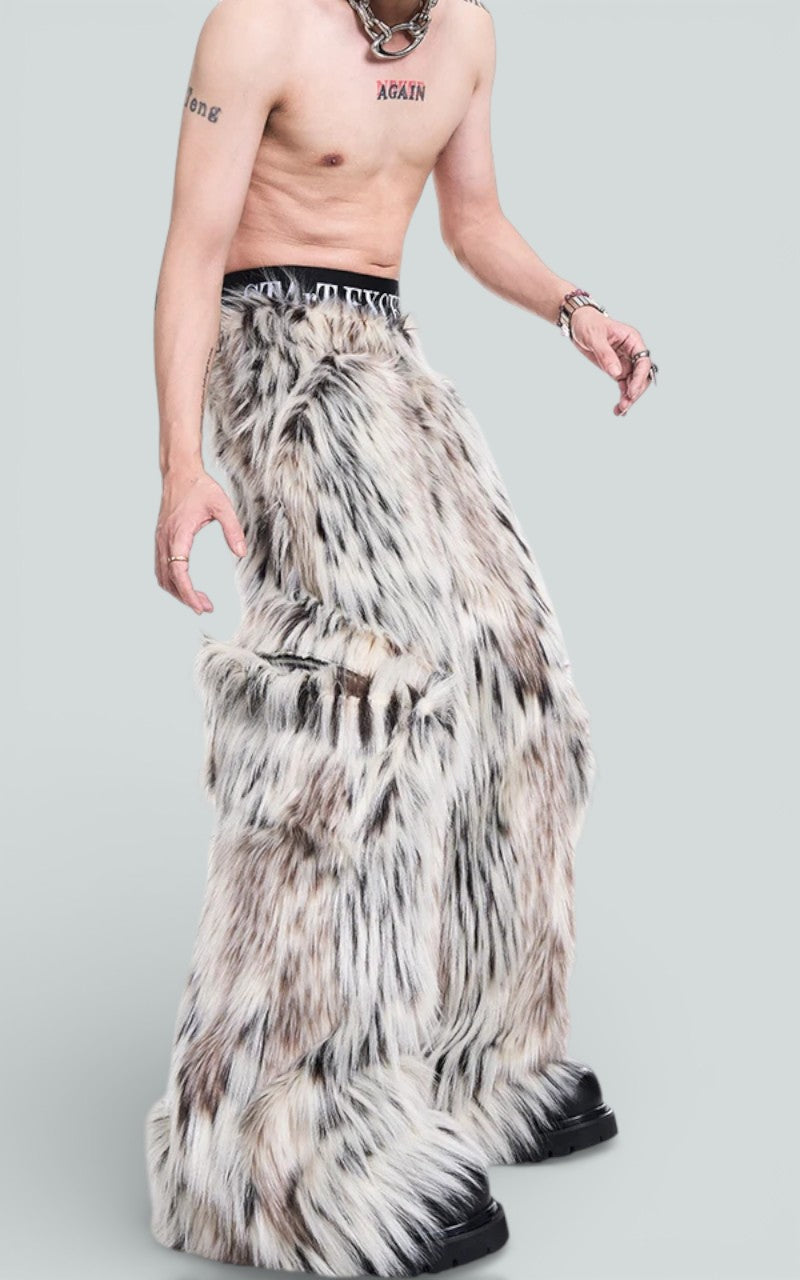 Fluffy Faux Fur Wide-Leg Trousers