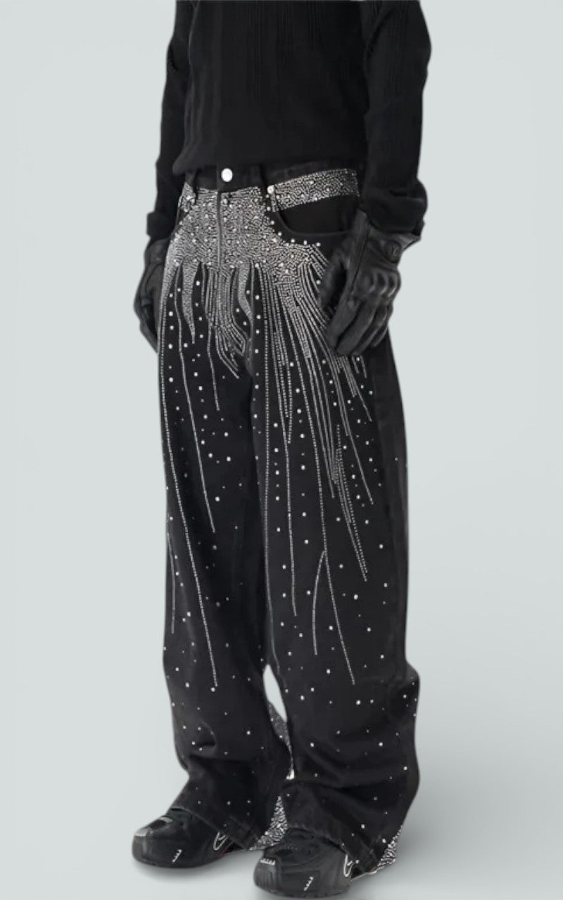 Diamond Detail Wide-Leg Denim