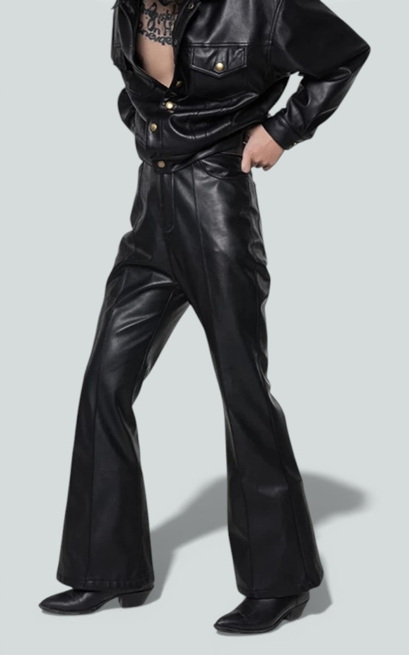 Black Faux Leather Flare Trousers