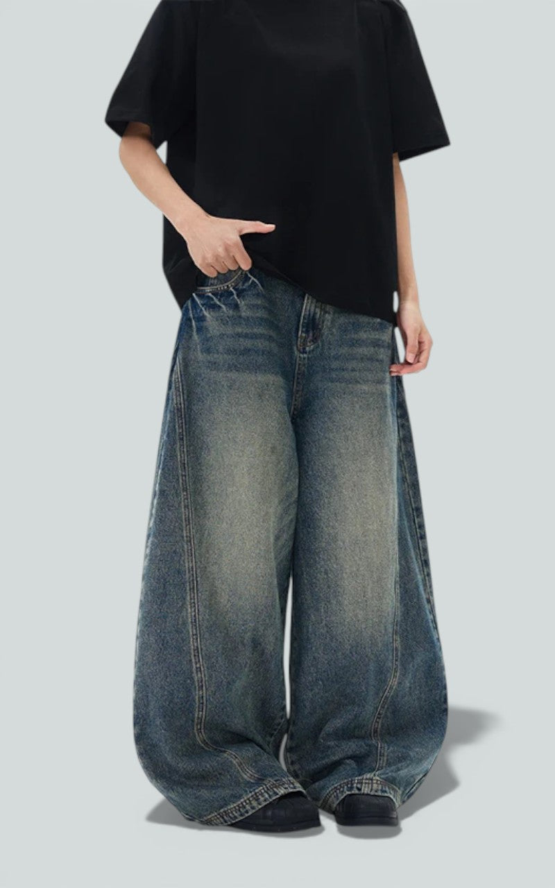 Loose Wide-Leg Washed Denim Pants