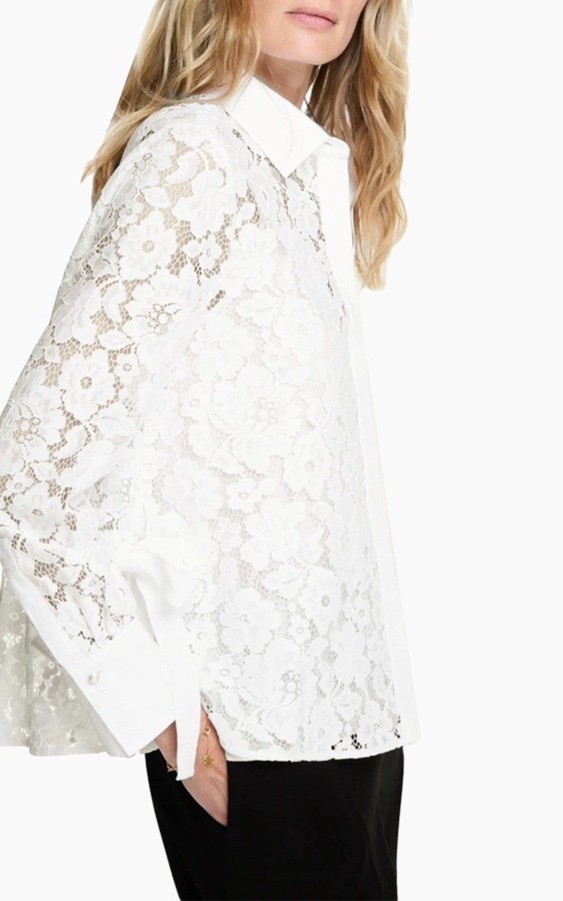 Lace Detail V-Neck Office Blouse