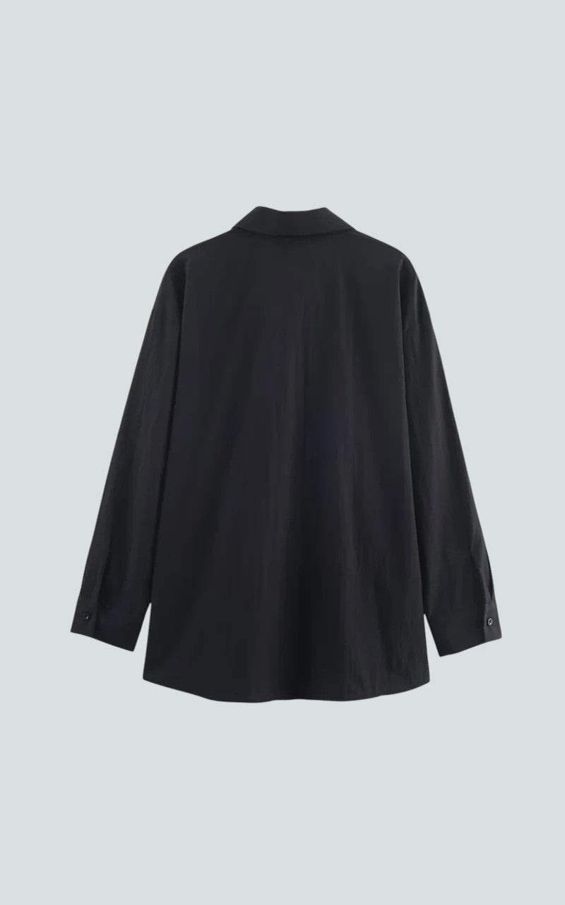 Waist-Buckle Accent Black Blouse