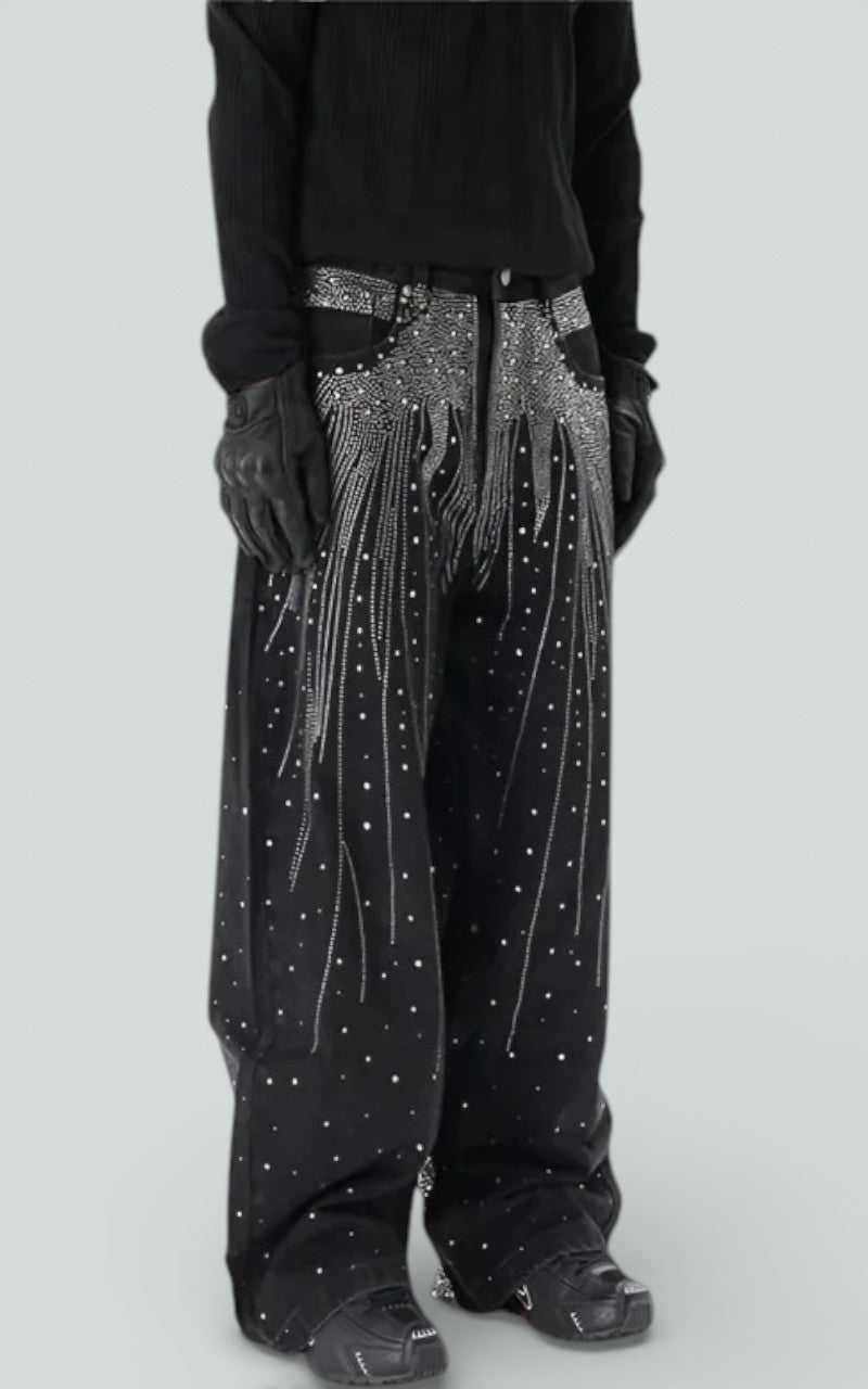 Diamond Detail Wide-Leg Denim