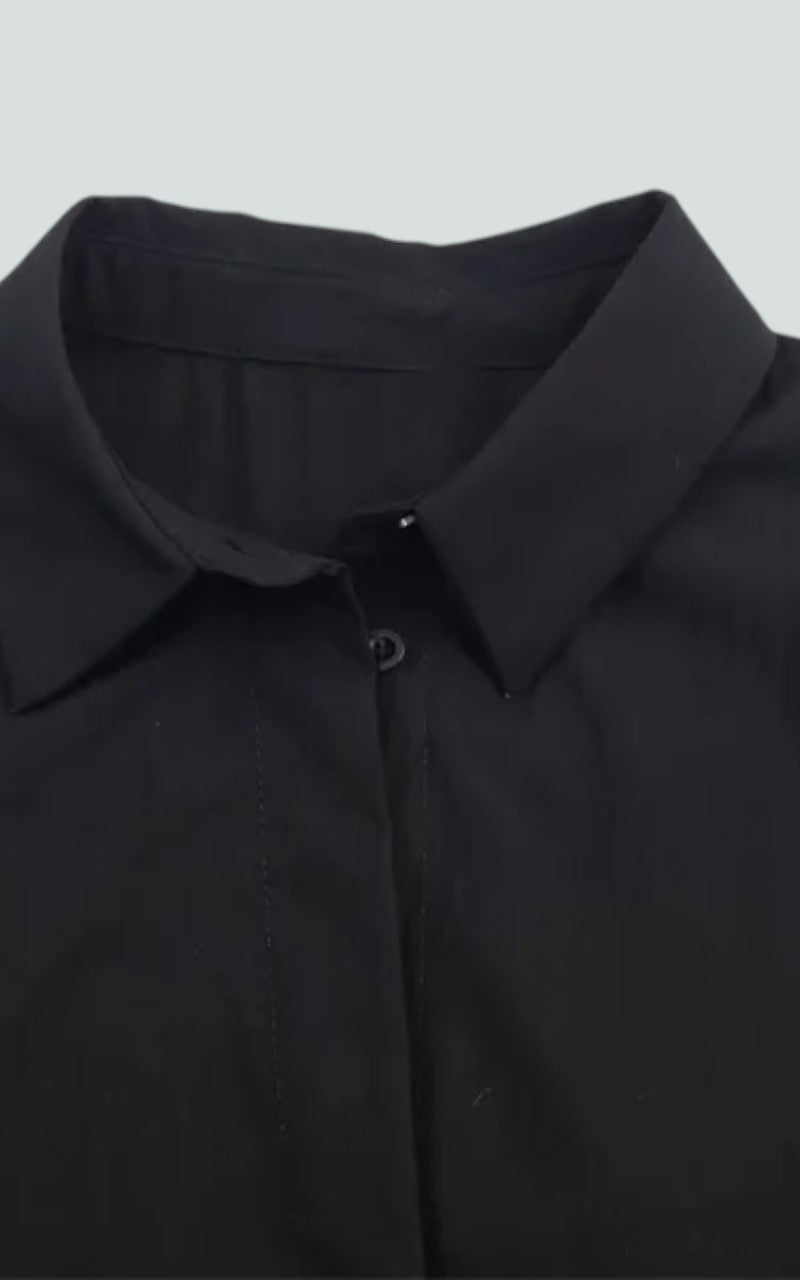 Waist-Buckle Accent Black Blouse