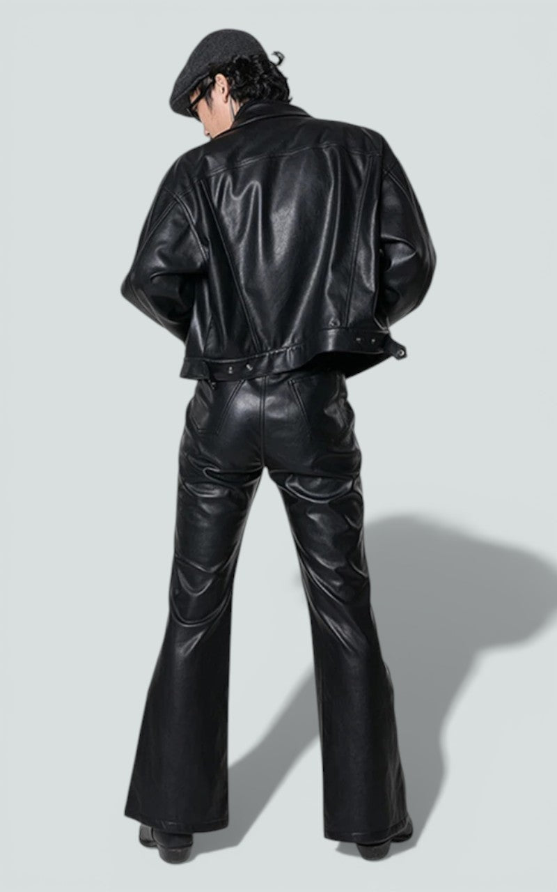 Black Faux Leather Flare Trousers
