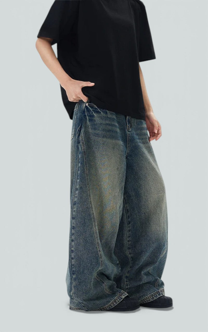 Loose Wide-Leg Washed Denim Pants