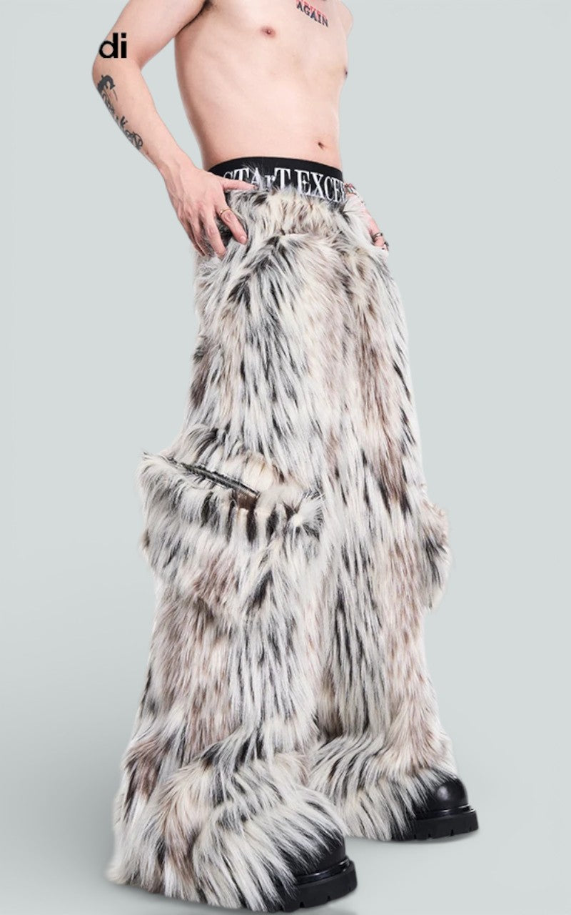 Fluffy Faux Fur Wide-Leg Trousers