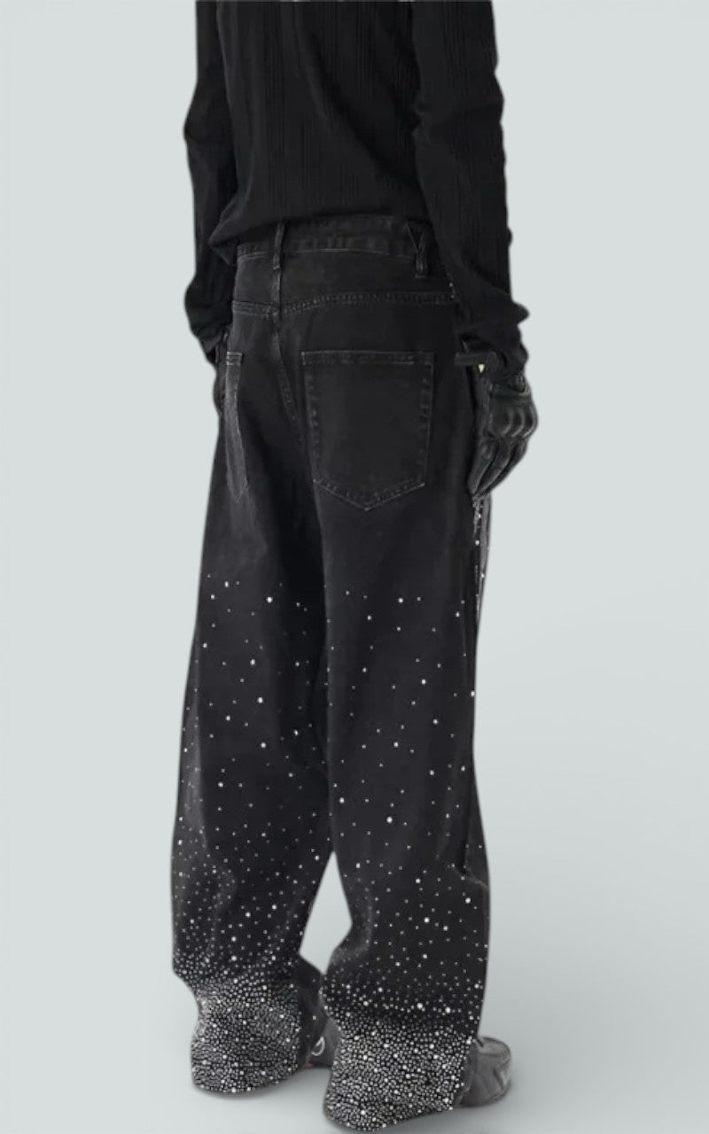 Diamond Detail Wide-Leg Denim
