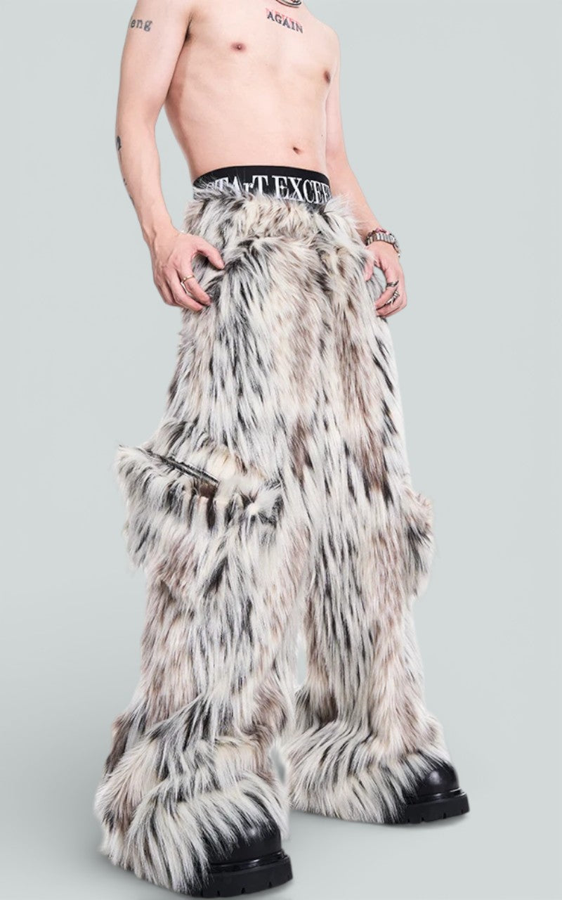 Fluffy Faux Fur Wide-Leg Trousers