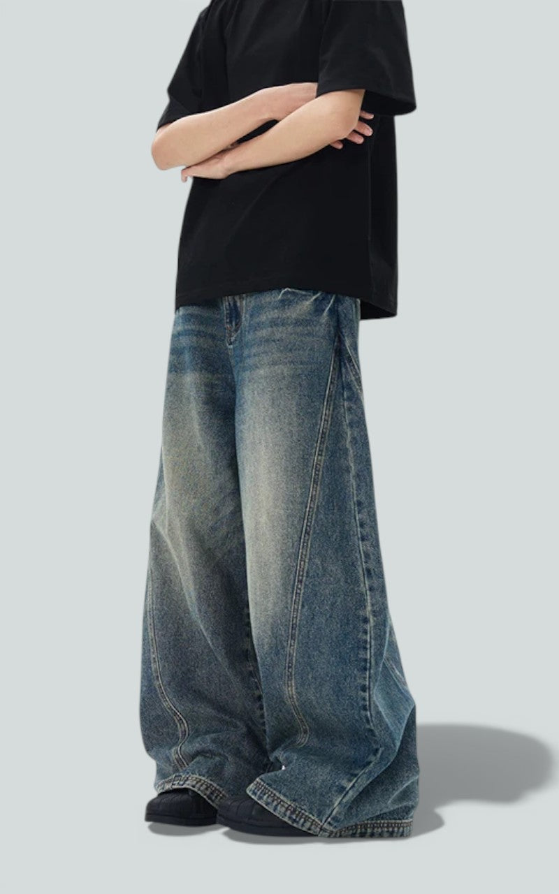 Loose Wide-Leg Washed Denim Pants