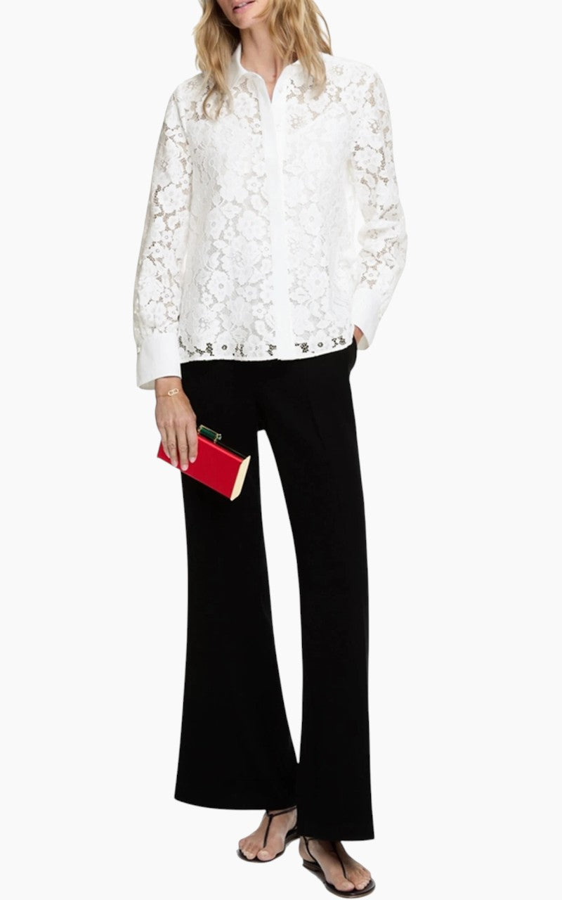 Lace Detail V-Neck Office Blouse