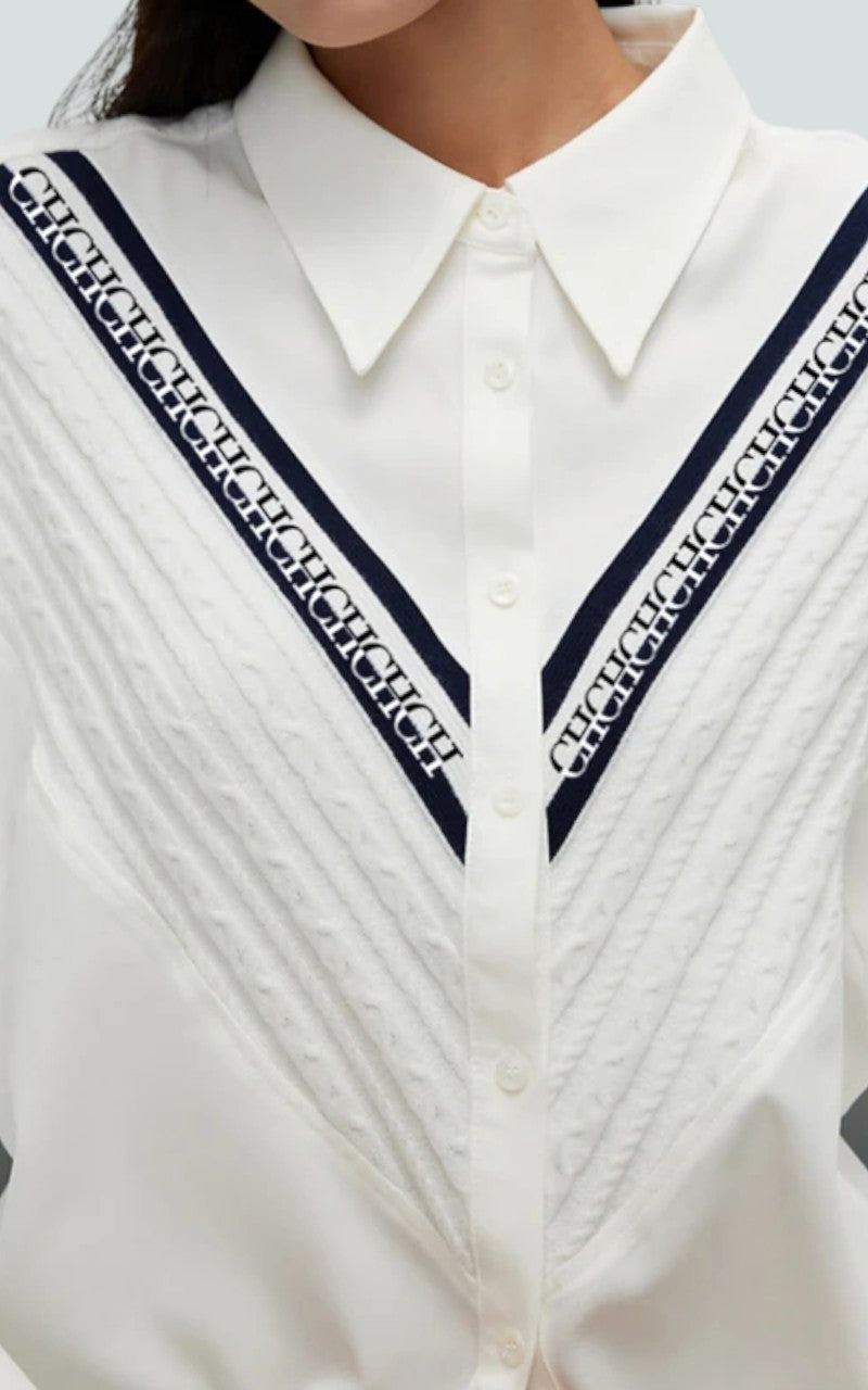 Striped Patchwork Button Blouse