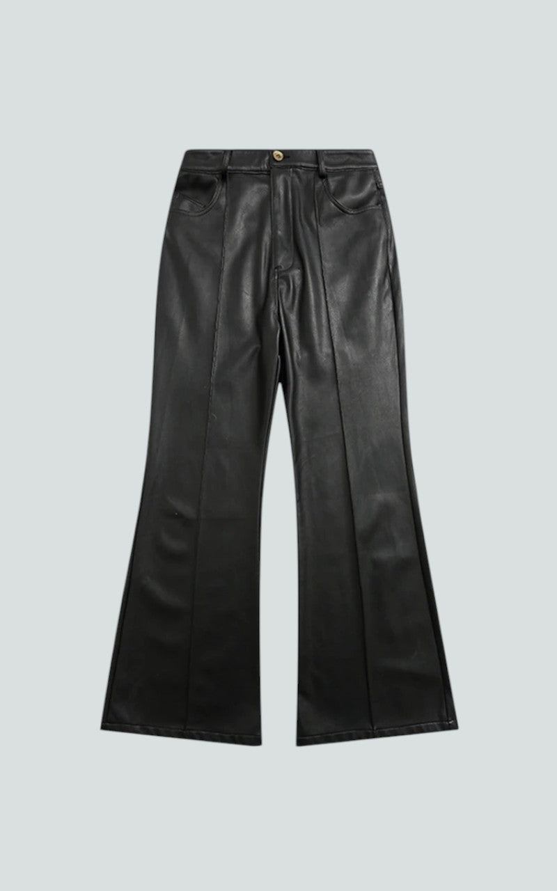 Black Faux Leather Flare Trousers