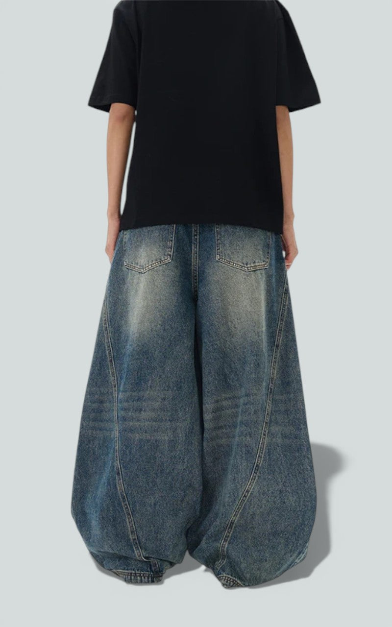 Loose Wide-Leg Washed Denim Pants
