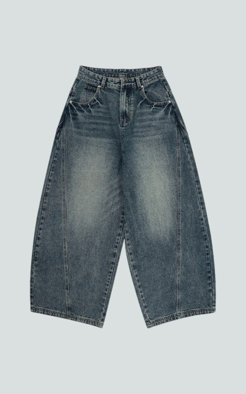 Loose Wide-Leg Washed Denim Pants