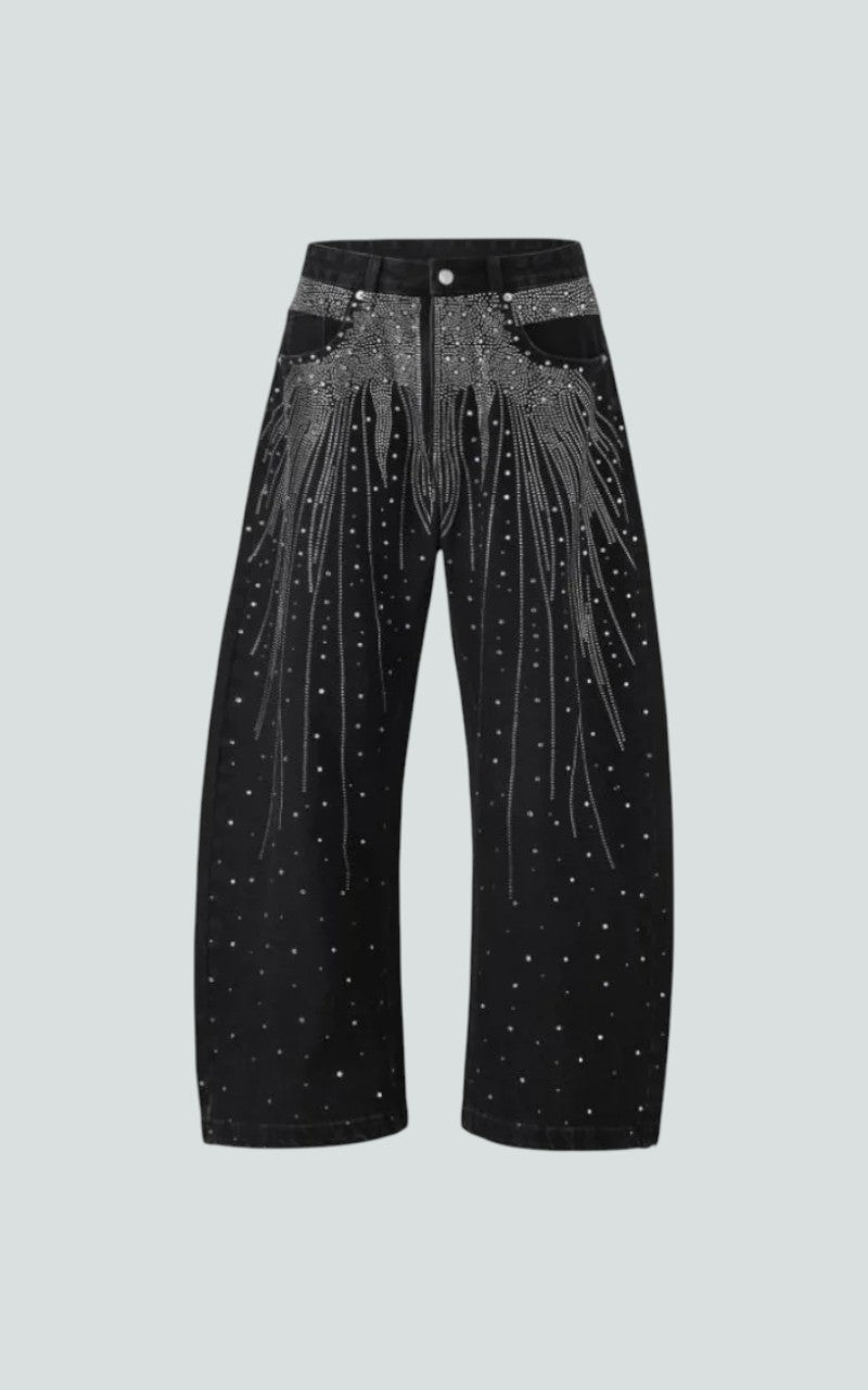 Diamond Detail Wide-Leg Denim