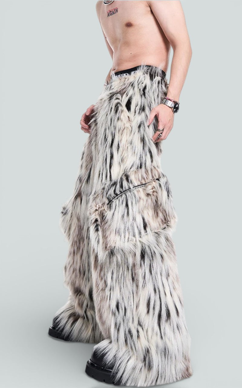 Fluffy Faux Fur Wide-Leg Trousers