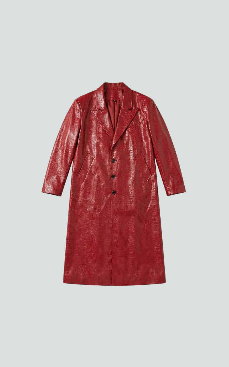 Crocodile-Embossed Extra-Long Trench Coat