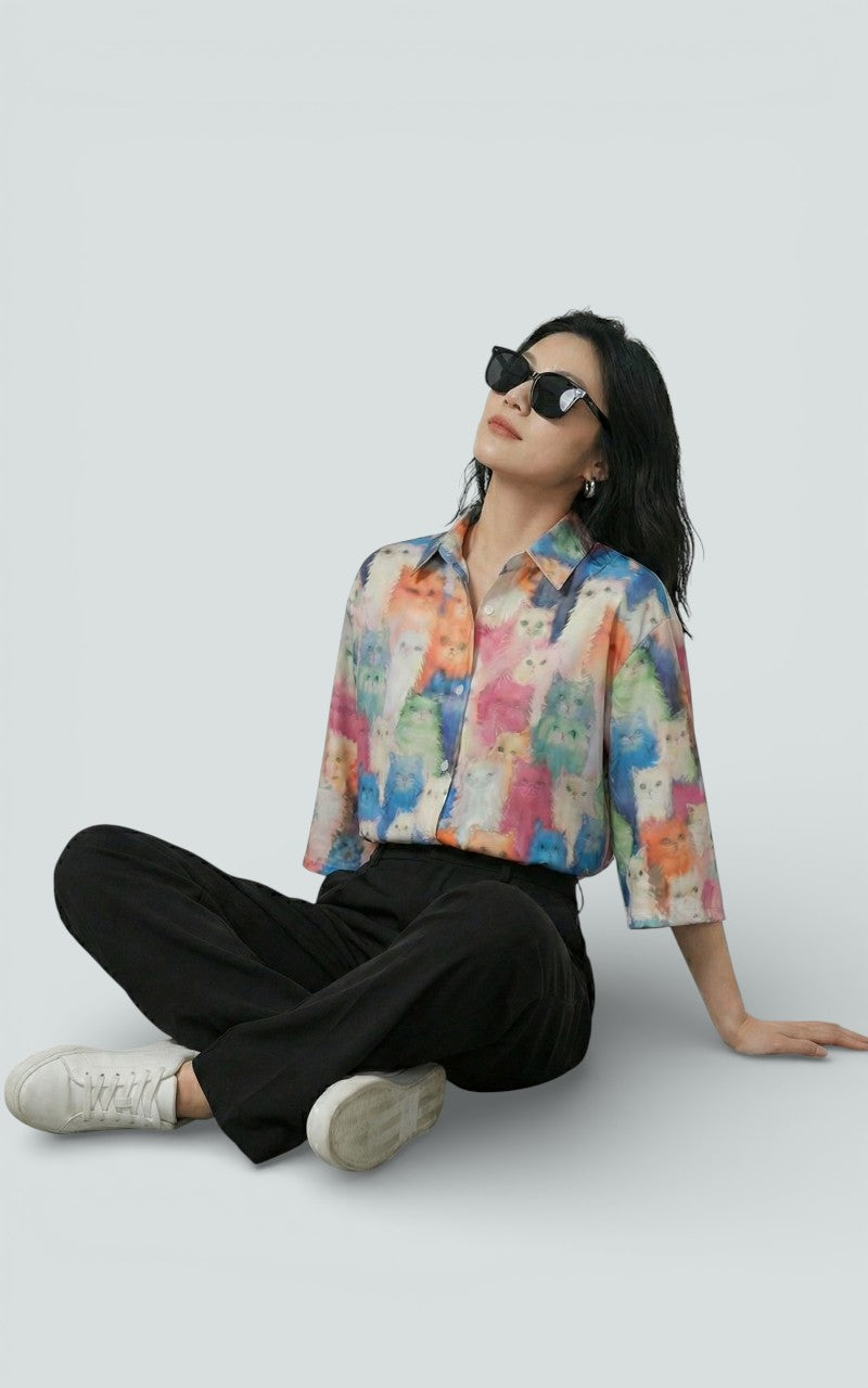 Colorful Animal Print Button Shirt