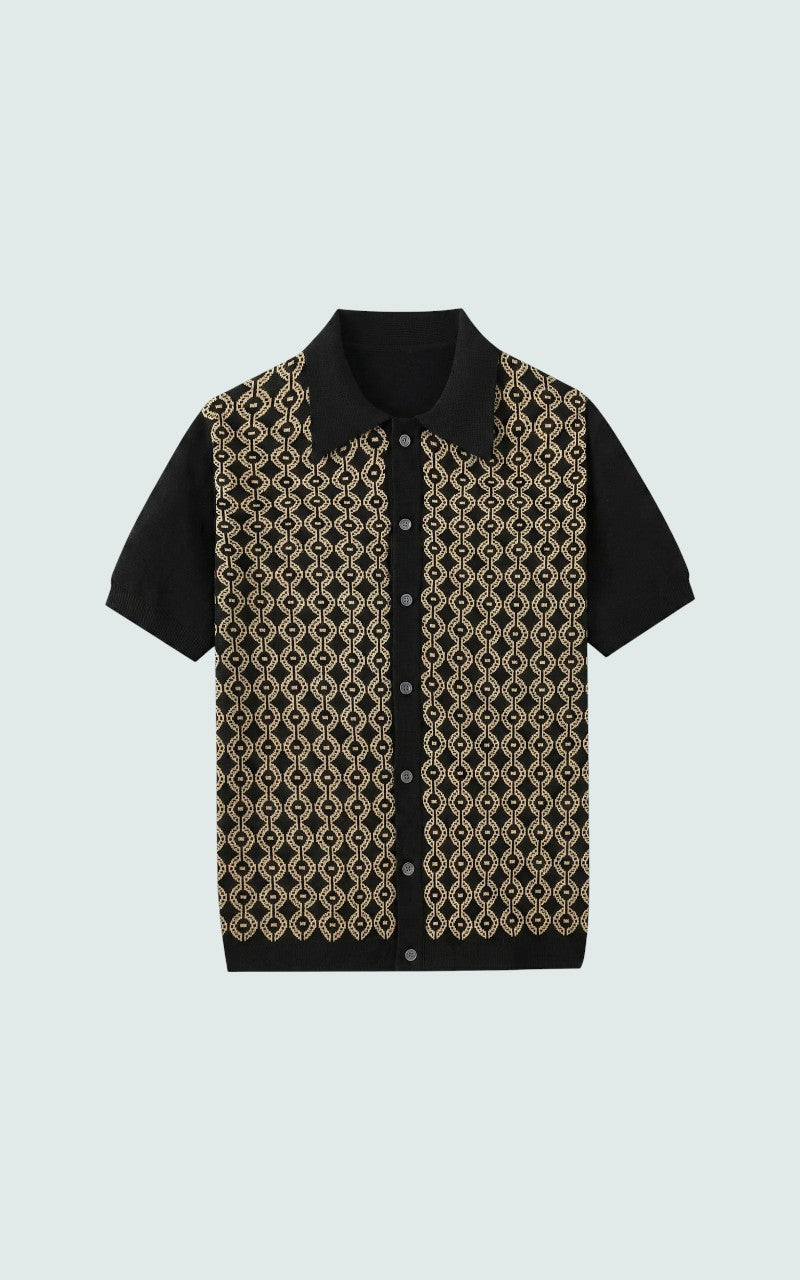 Striped Knit Polo Shirt