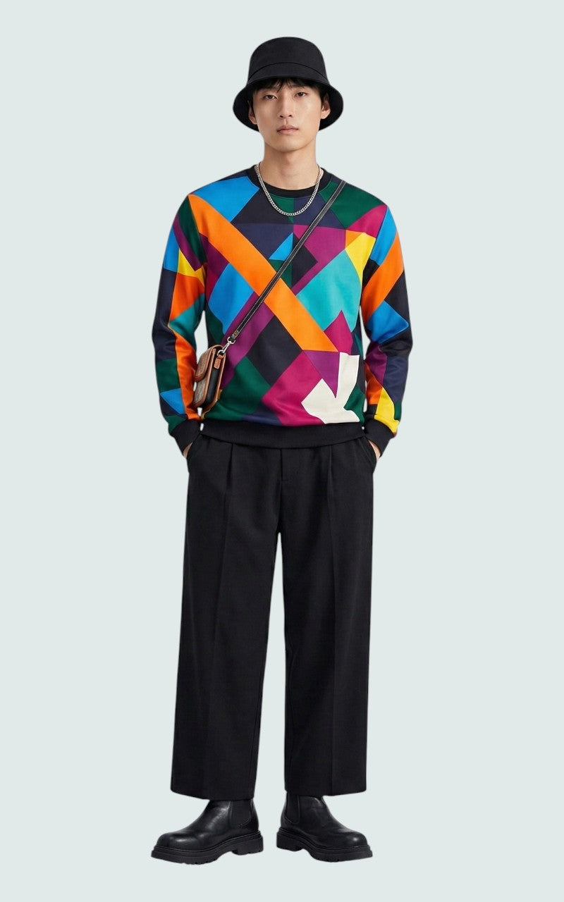 Geometric Print Lightweight Sweatshirt