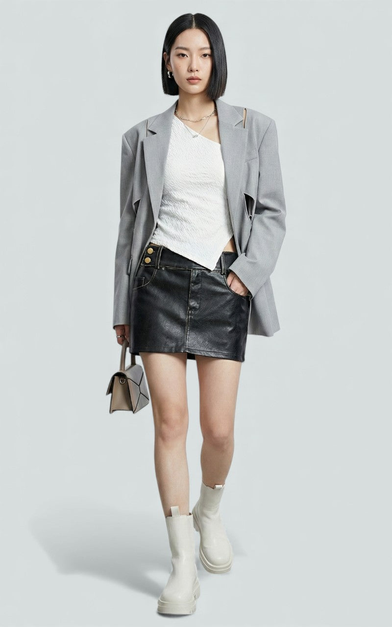 Distressed Black High-Waist Mini Skirt