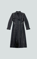 Rivet-Detail Faux Leather Long Coat