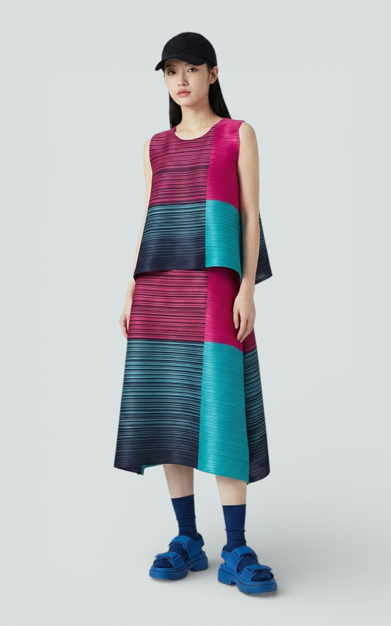 Color-Block Pleated Sleeveless Top