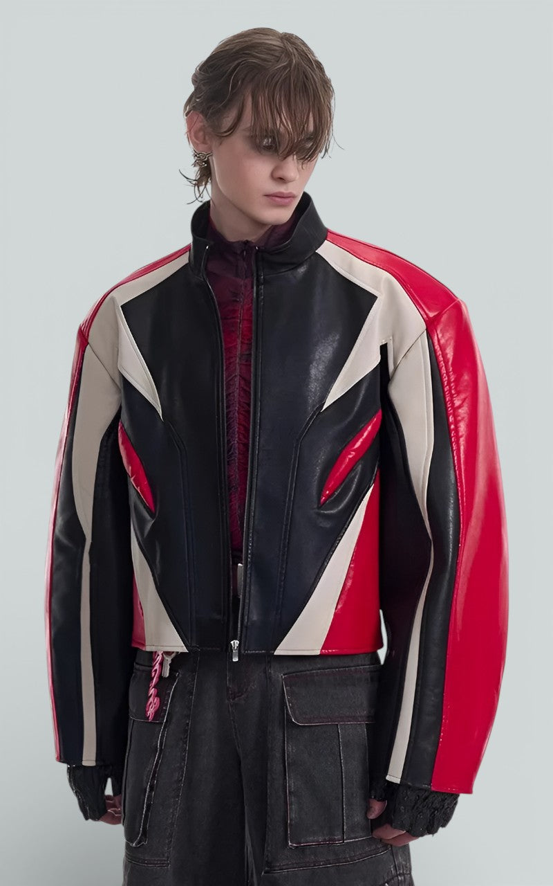 Color-Block Racer Leather Jacket