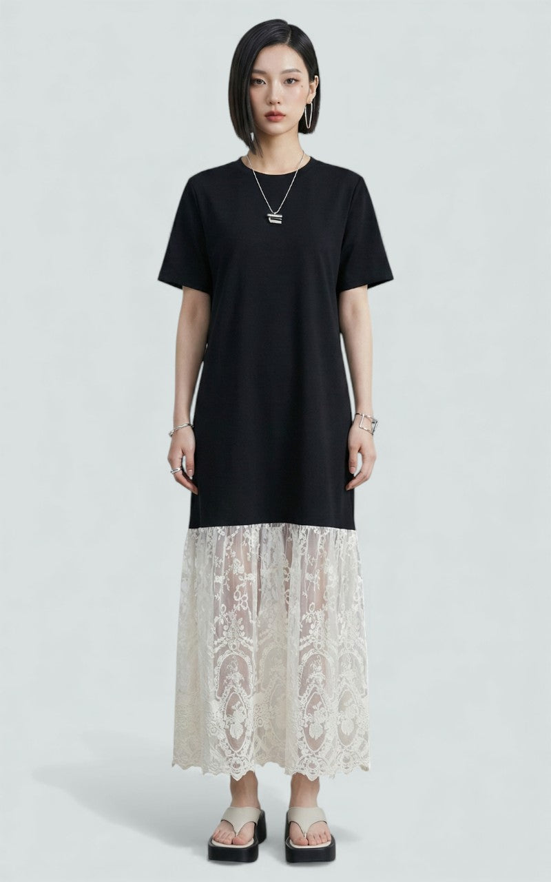 Noir Lace-Hem Midi Dress