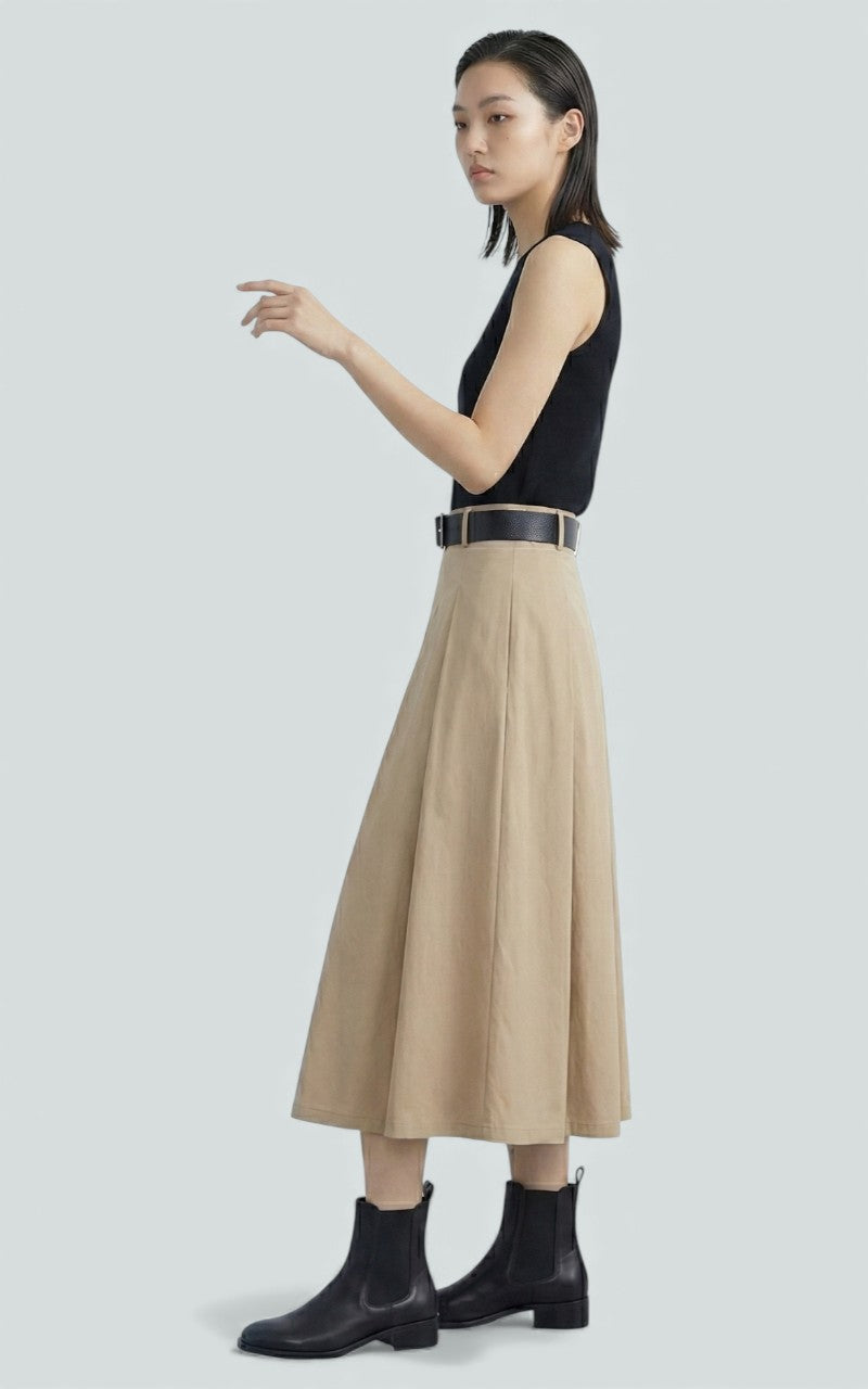 Sand Pleat Belted Midi Dress
