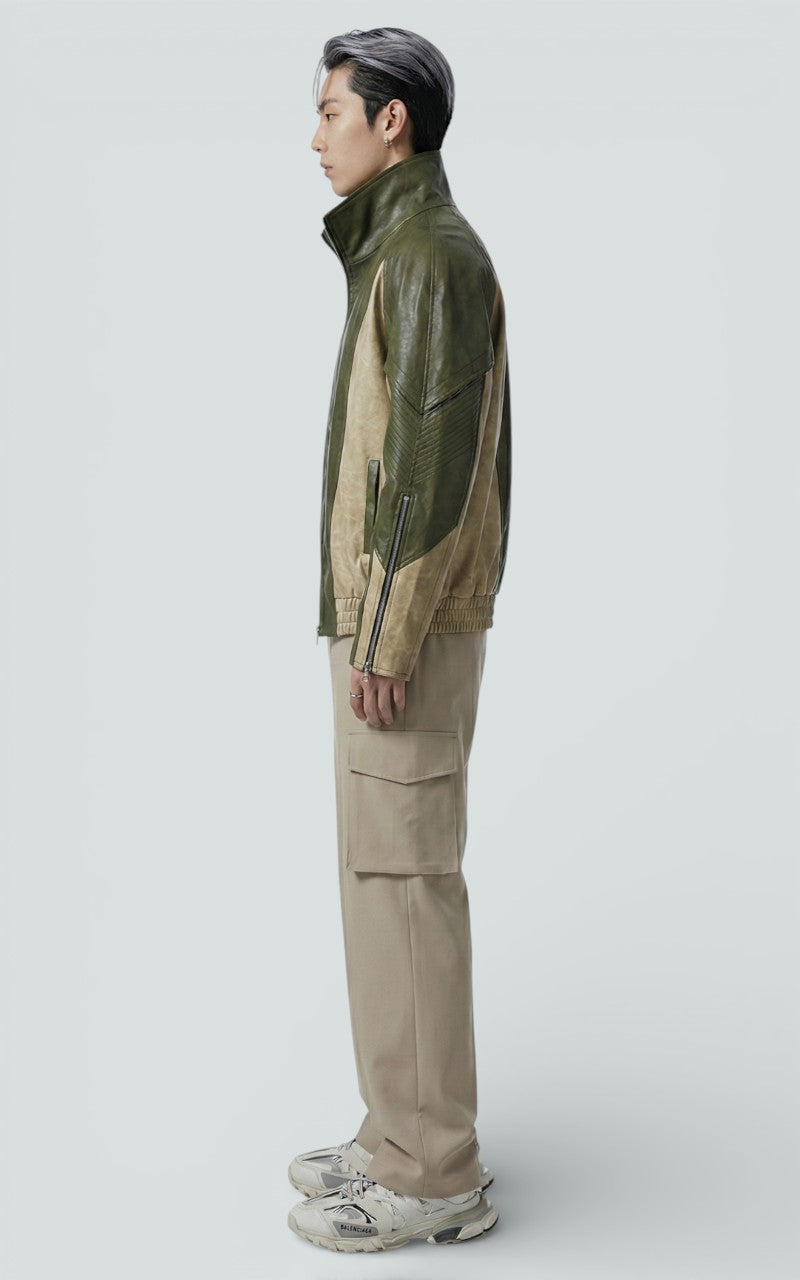 Color-Block Hooded Faux Leather Jacket