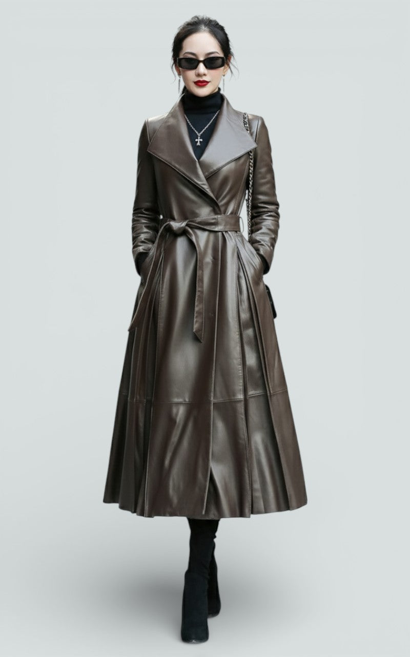 Sculpted Waist Faux Leather Longline Coat