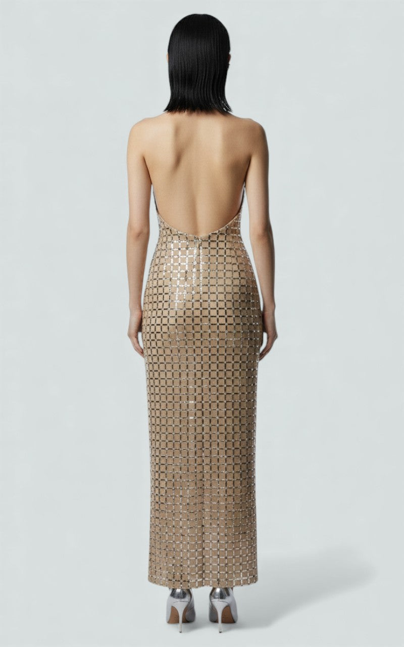Gilded Grid Column Gown