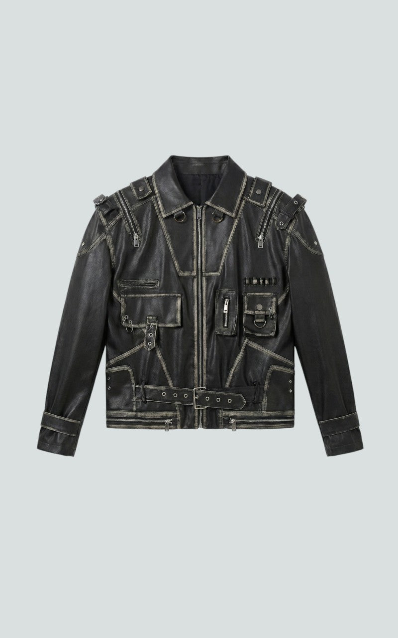 Distressed Leather Belted Jacket
