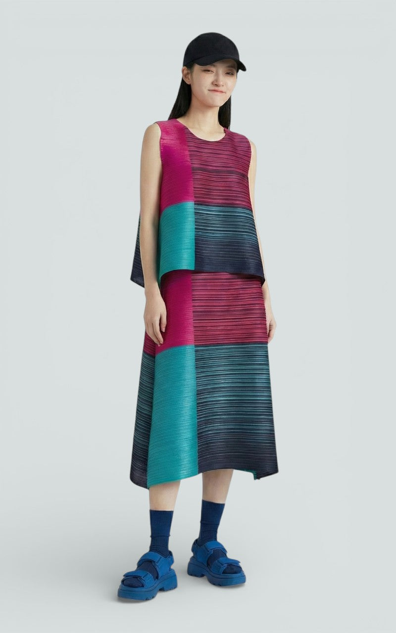 Color-Block Pleated Sleeveless Top