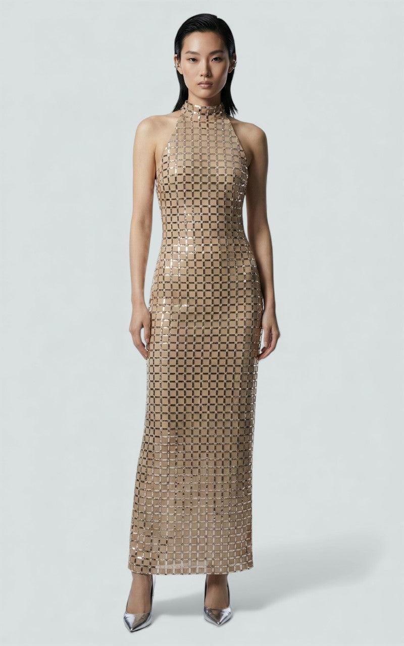 Gilded Grid Column Gown