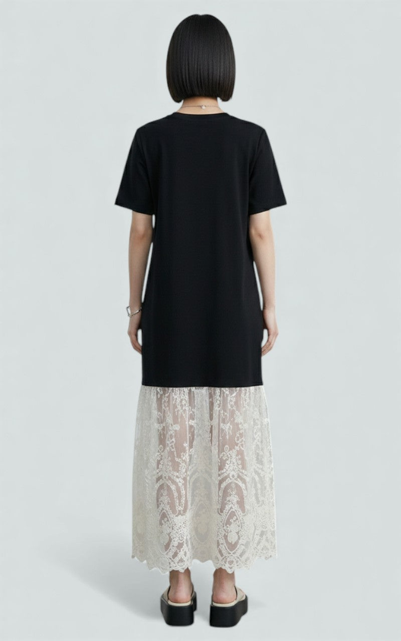 Noir Lace-Hem Midi Dress
