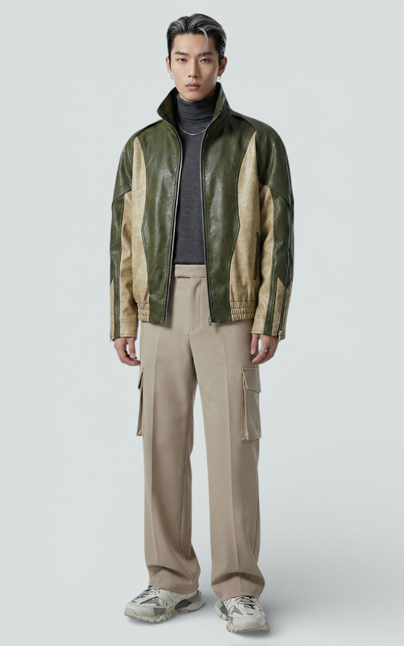 Color-Block Hooded Faux Leather Jacket