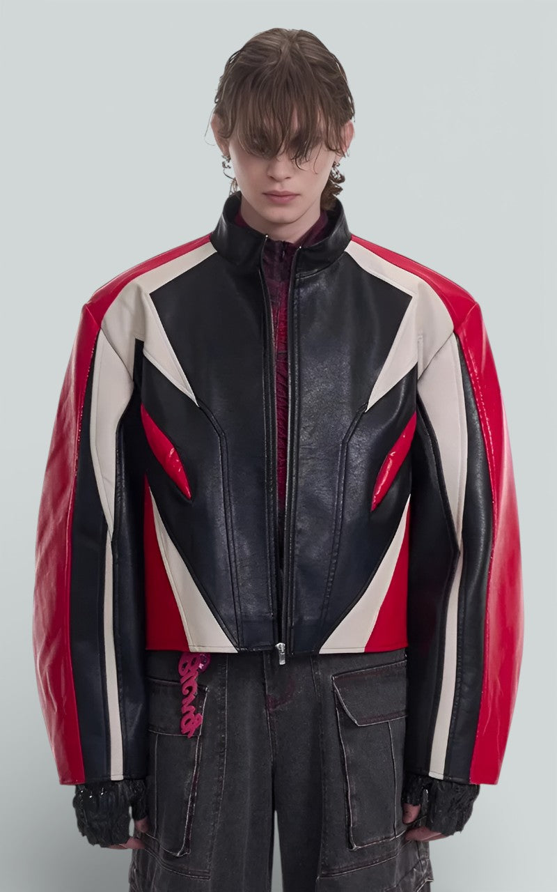 Color-Block Racer Leather Jacket