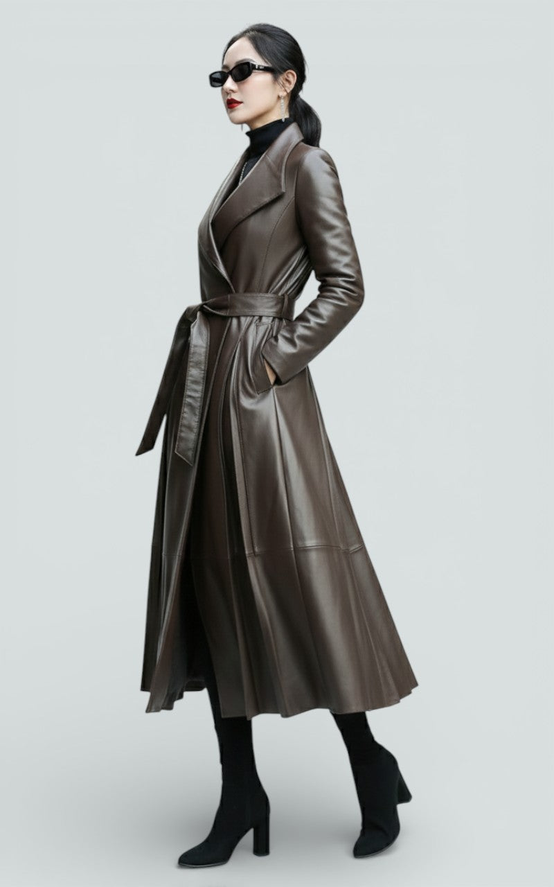 Sculpted Waist Faux Leather Longline Coat