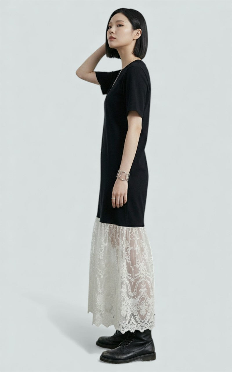 Noir Lace-Hem Midi Dress