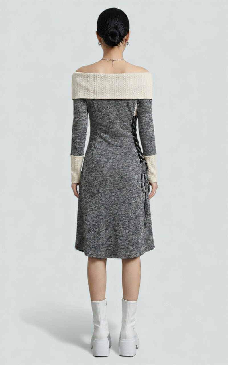 Ivory Ash Lace-Panel Knit Dress