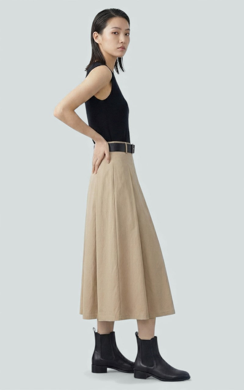 Sand Pleat Belted Midi Dress